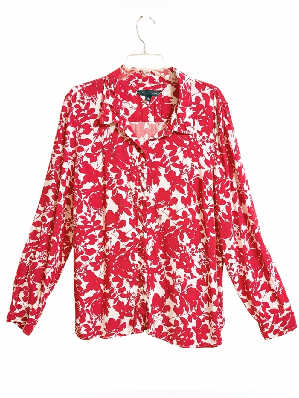 Tommy Hilfiger Floral Roll Tab Sleeve Top Womens XL Colorful Soft Resortwear